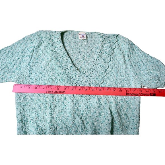 Vintage 1970s Centennial Knits LTD USA Made Blue Smocked V-Neck Short Sleeve Top - Picture 8 of 10